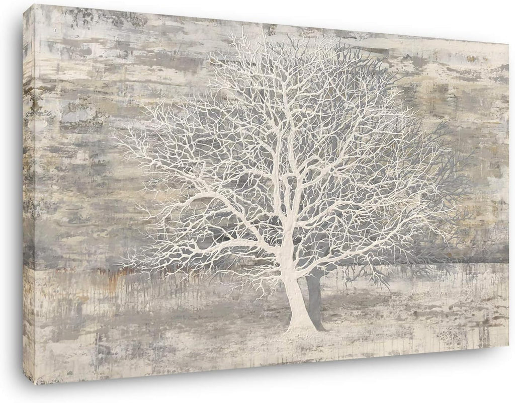 Yihui Arts Abstract Tree Canvas Wall Art: Large White Shadow Tree Picture Painting Print for Bedroom Modern Horizontal Wall Decor Idea Designs