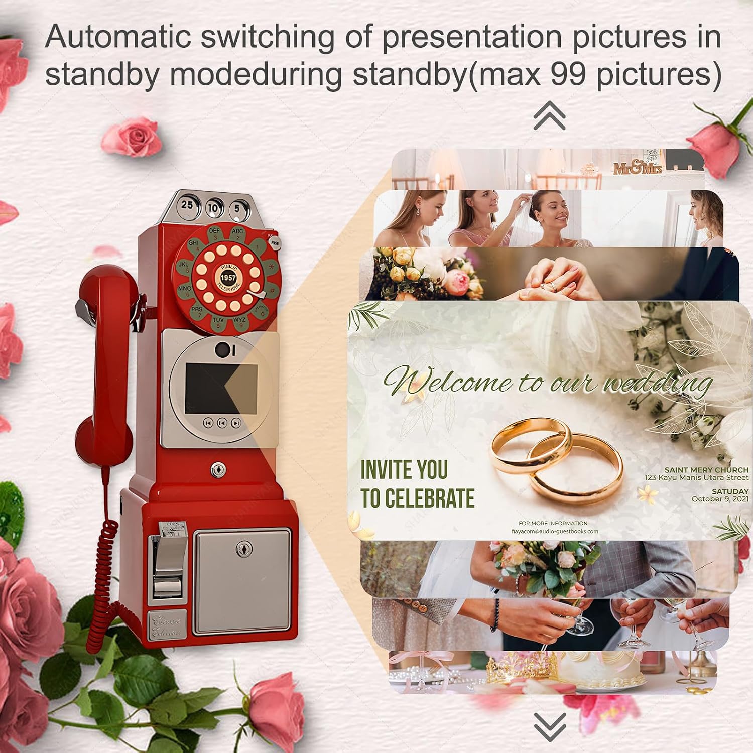 SHAHRYAR Audio Phone Guestbook, Unique Phone Voice Recorder, with 5000mah Battery Audio Guestbook Like Leaving A Voicemail Message, Preserve Your Special Occasions,Red