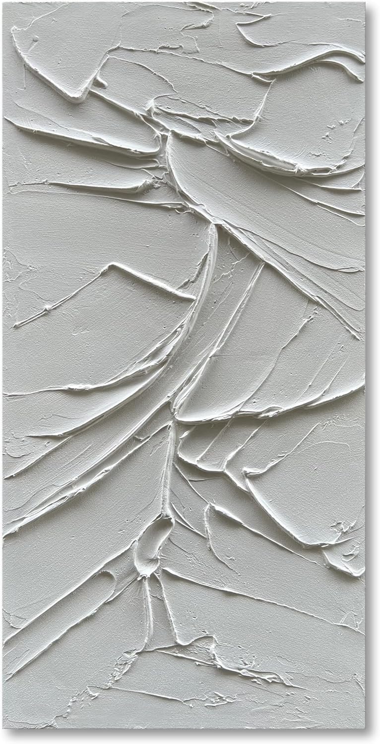NANKAI Art Hand Painted White Canvas Wall Art 48x24 inch Abstract Modern Oil Painting Contemporary Textured Wall Art Minimalist Artwork Home Decor