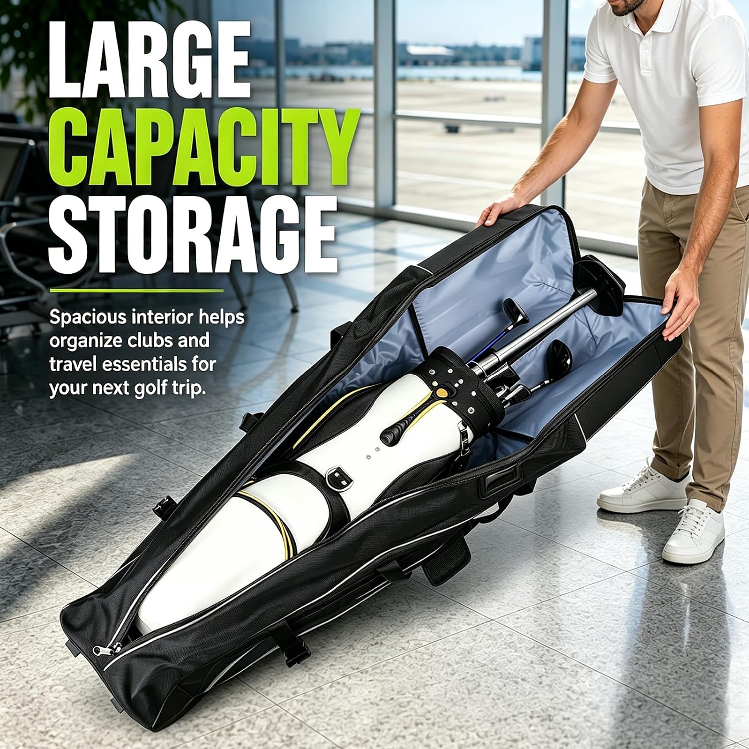 Golf Travel Bag with Hard Case Top and Wheels,Premium Oxford Fabric,Golf Travel Bags for Airlines,Protect Your Club for Safe Transport