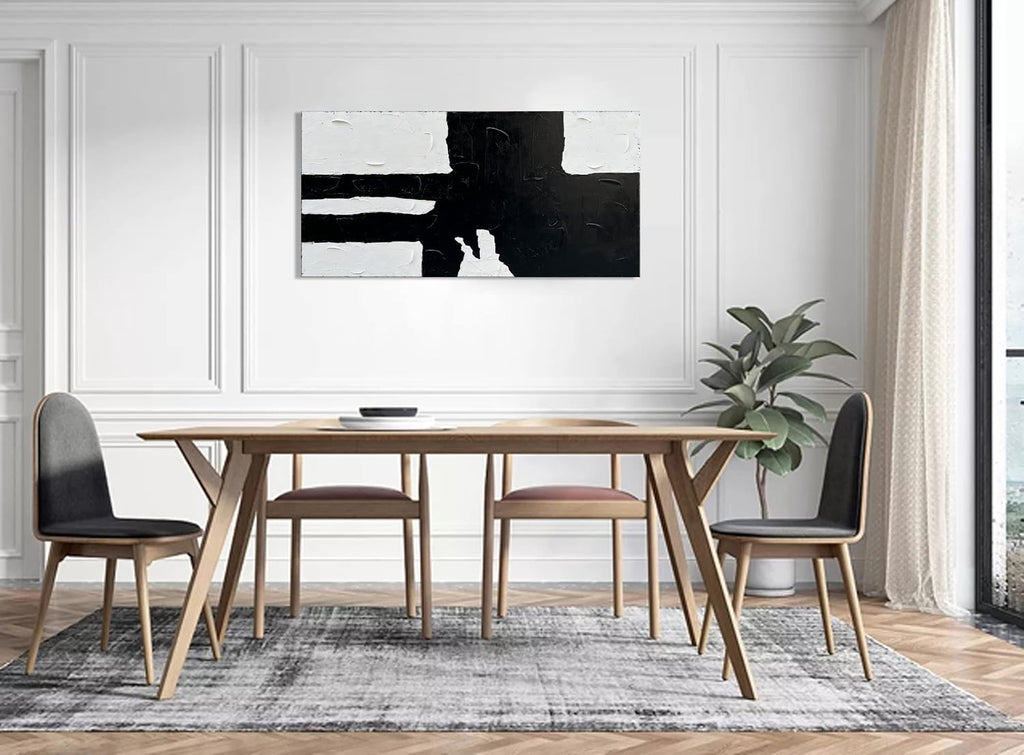 NANKAI Art Hand painted Minimalist style black and white art abstract wall decoration oil painting living room corridor office wall decoration art piece 24x48 inches