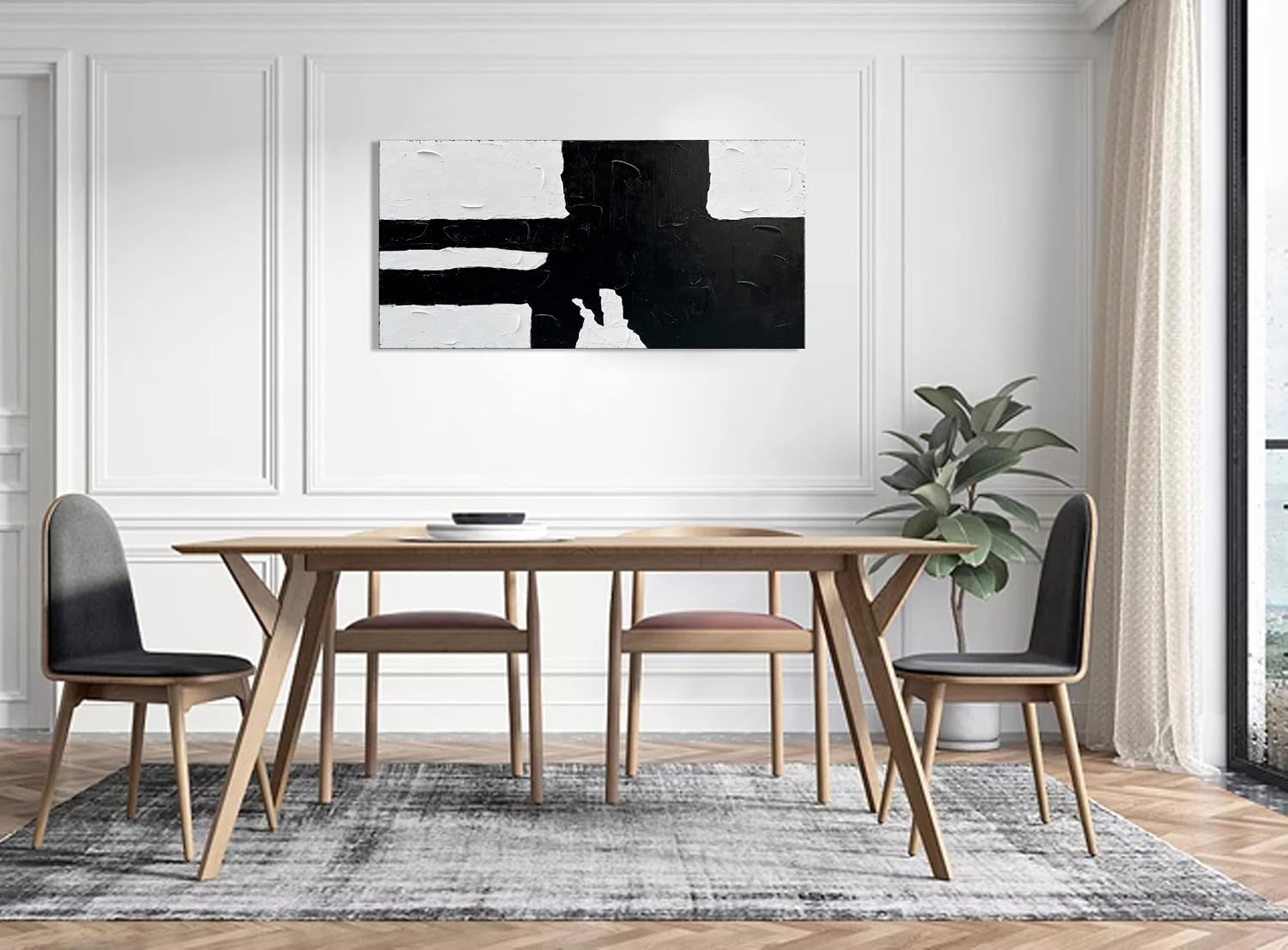 NANKAI Art Hand painted Minimalist style black and white art abstract wall decoration oil painting living room corridor office wall decoration art piece 24x48 inches