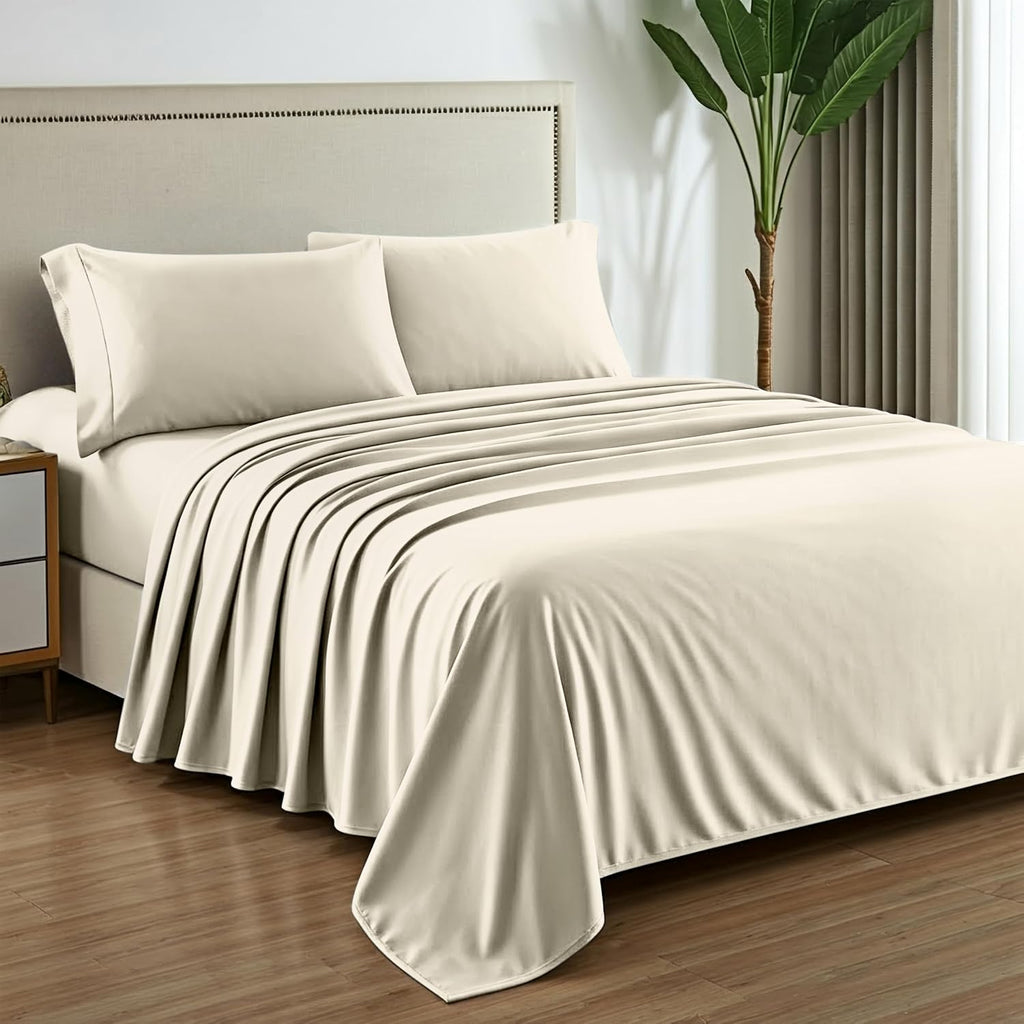 Mayfair Linen 100% Pure Egyptian Cotton Sheet King Size - Luxury 1000 Series Grandiose Collection King Size Sheets Set (4 PC, Ivory), 16' Deep Pocket Sateen Weave Soft Cooling Hotel Bed Sheets Set