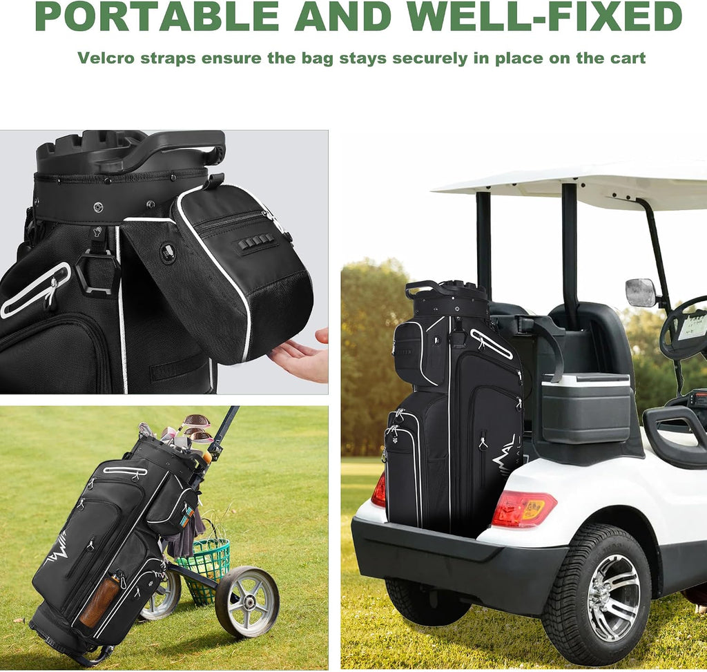uniHimal Golf Cart Bag with 14-Way Full-Length Dividers, Golf Bag for Men Women with Magnetic Leather Pocket, Handles and Rain Cover, Lightweight Golf Club Bag Includes Cooler Pockets