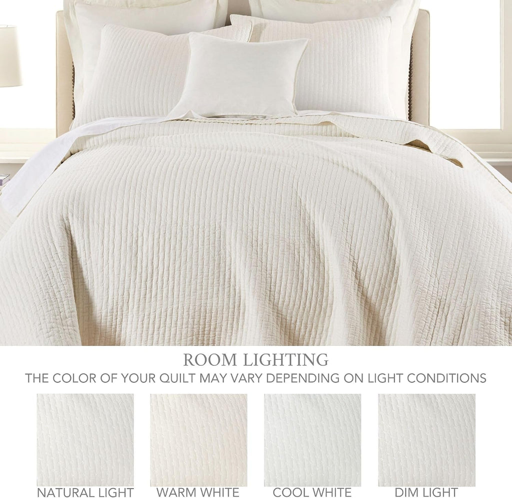 Levtex Home Cross Stitch Reversible Full/Queen Quilt Set (88x92in) with 2 Pillow Shams (26x20in) - Stitch Texture - Cream - Cotton Full/Queen Size Quilt Bedding Set - Lightweight, Soft, Pre-Washed