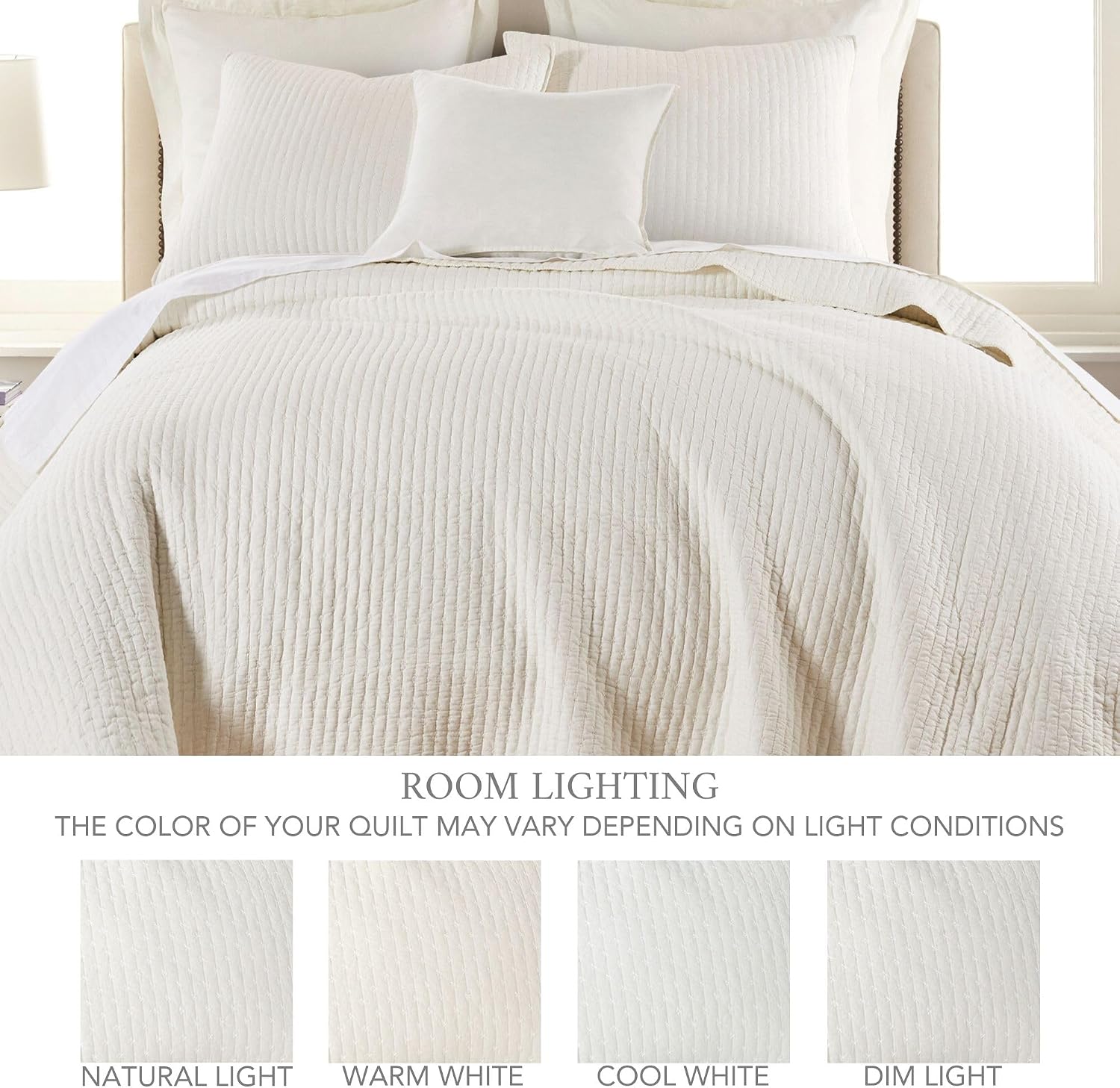 Levtex Home Cross Stitch Reversible Full/Queen Quilt Set (88x92in) with 2 Pillow Shams (26x20in) - Stitch Texture - Cream - Cotton Full/Queen Size Quilt Bedding Set - Lightweight, Soft, Pre-Washed