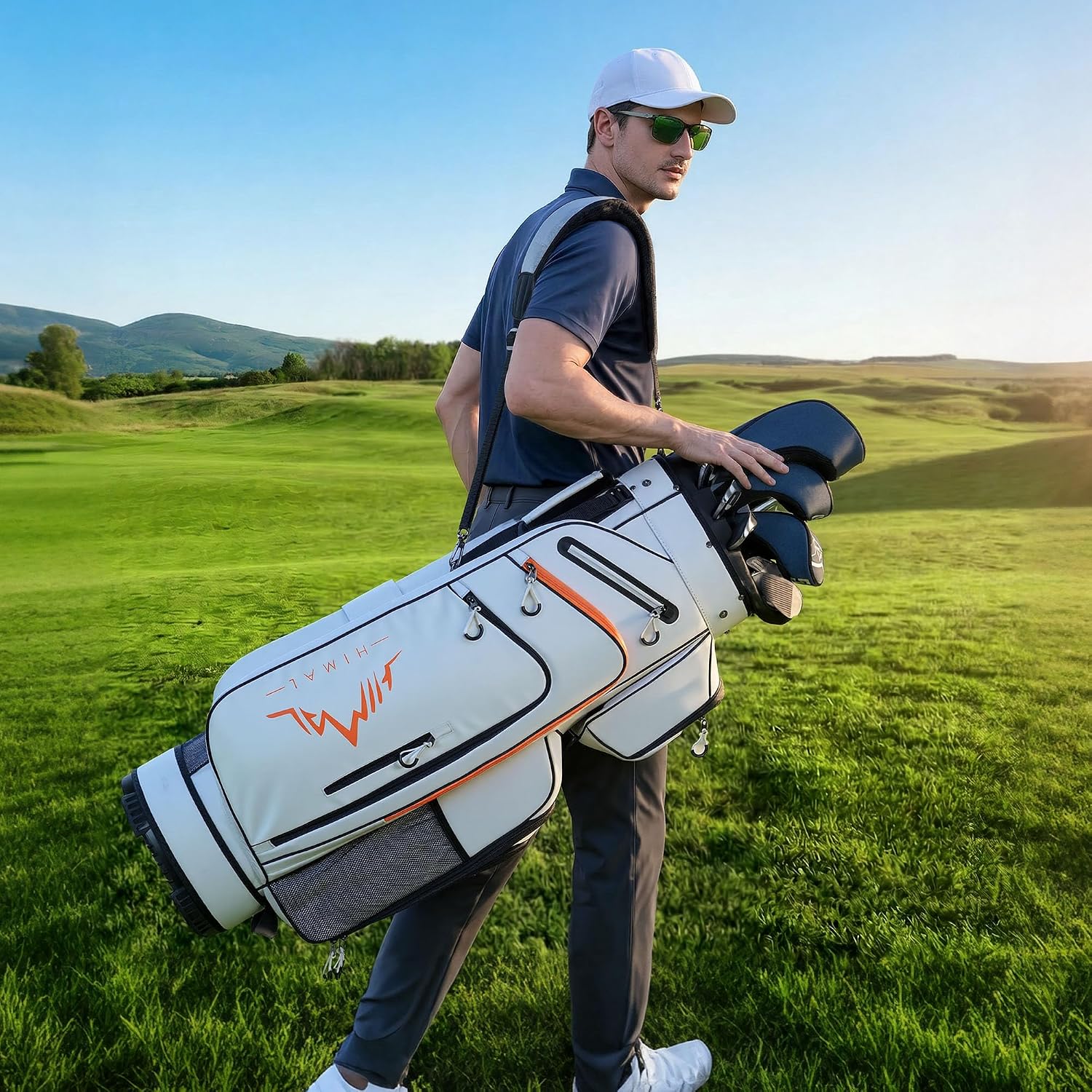 uniHimal Golf Cart Bag with 14-Way Full-Length Dividers, Golf Bag for Men Women with Magnetic Leather Pocket, Handles and Rain Cover, Lightweight Golf Club Bag Includes Cooler Pockets