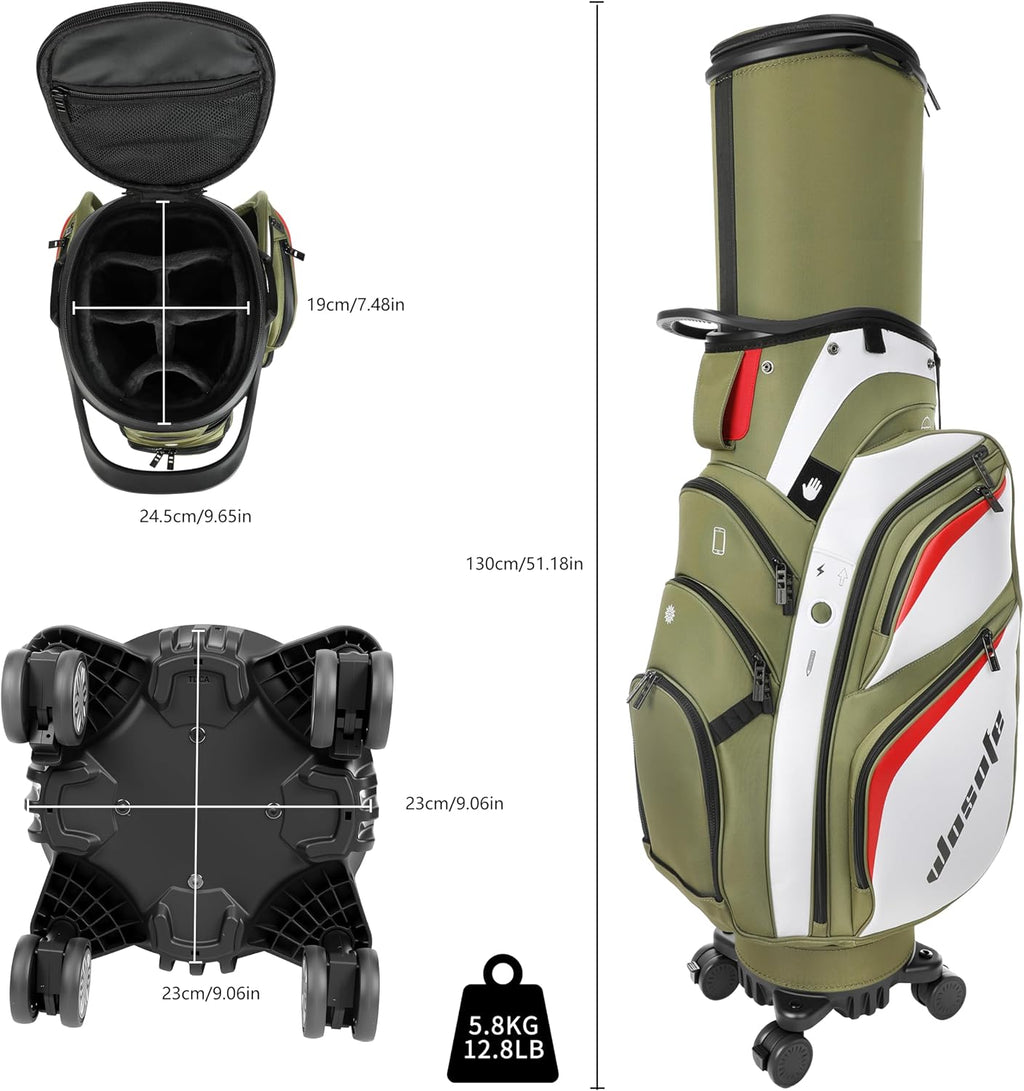 Golf Club Travel Bag with Wheels, Golf Cart and Travel Bag Retractable Cover,Golf Carry Bag for Men and Women, Multiple Storage Pockets, Shoe Compartment, Golf Cart Bag, 4 Colors to Choose from