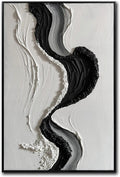 Boiee Art,24x36Inch Abstract Hand Painted Textured Ocean Wave Art on Canvas Minimalist Oil Painting Vertical Modern Black Simply White Framed Artwork