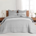 Levtex Home Cross Stitch Reversible Full Bedspread Set (100x104in) with 2 Pillow Shams (26x20in) - Stitch Texture - Light Grey - Cotton Full Size Bedspread Set - Lightweight, Soft, Pre-Washed