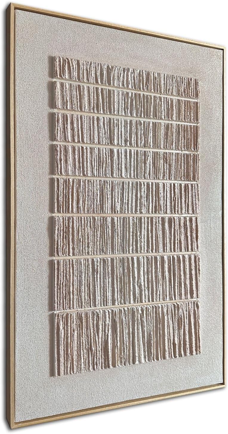 zoinart Beige Textured Wall Art with Dense Array Blocks, 24x36 inch Contemporary Minimalist Art Oil Painting Home Wall Decoration