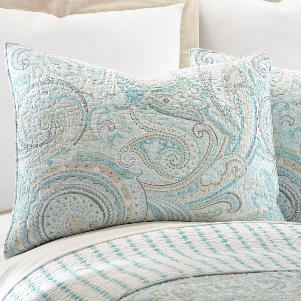 Levtex Home - Spruce Spa Quilt Set - Twin/Twin XL Quilt (68x86in.) + One Standard Pillow Sham (26x20in.) - Paisley Pattern in Soft Spand Tan Hues - Reversible - Cotton