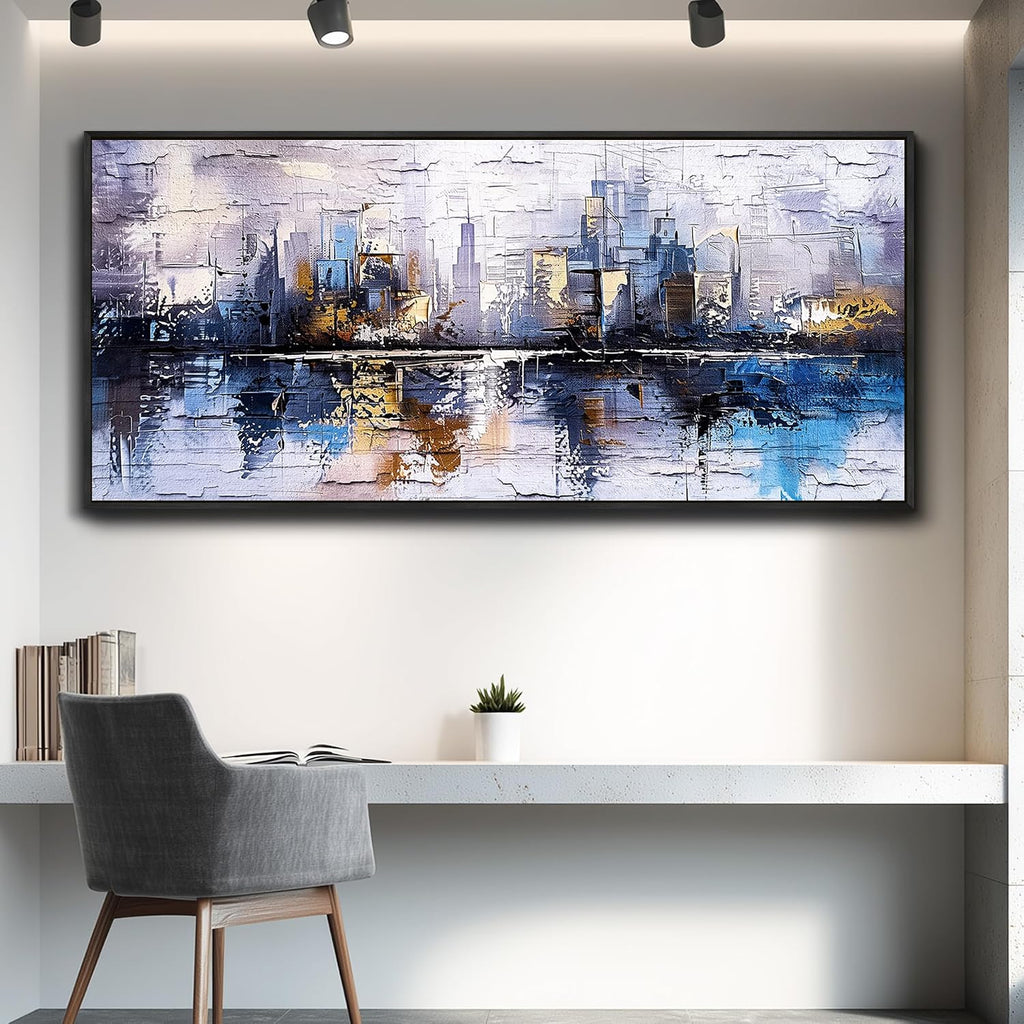KELIYUAN Abstraction City Landscape Paintings Room Dining Room Canvas Wall Art For Living Room Bedroom Wall Decor Modern Home Decoration Office Pictures Hallway Mural Decoration 32'X72' Black Frame