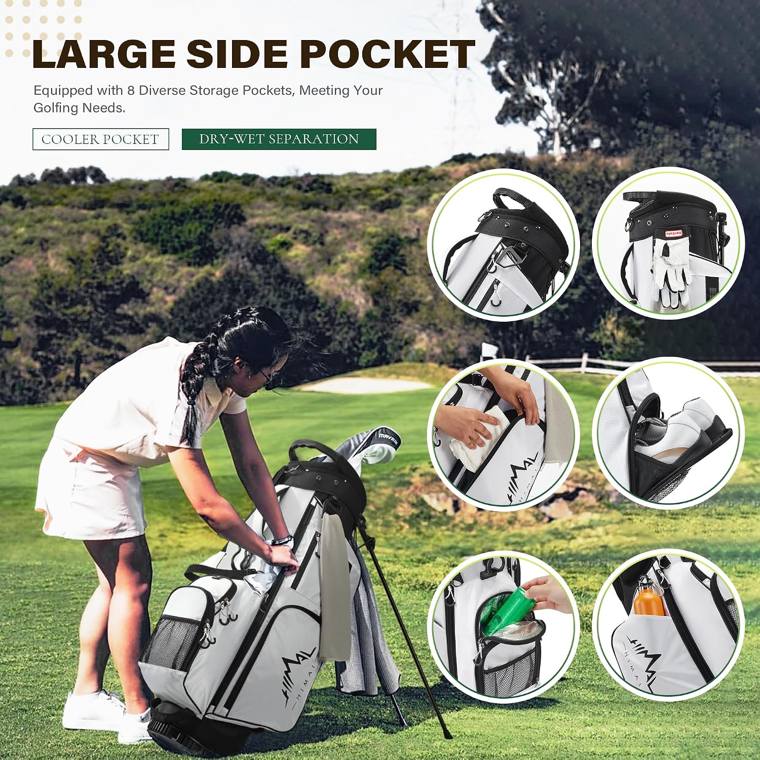 uniHimal Golf Stand Bag with 7 Way Top Dividers, Lightweight Golf Bags for Men Women with Multiple Pockets, Dual Straps