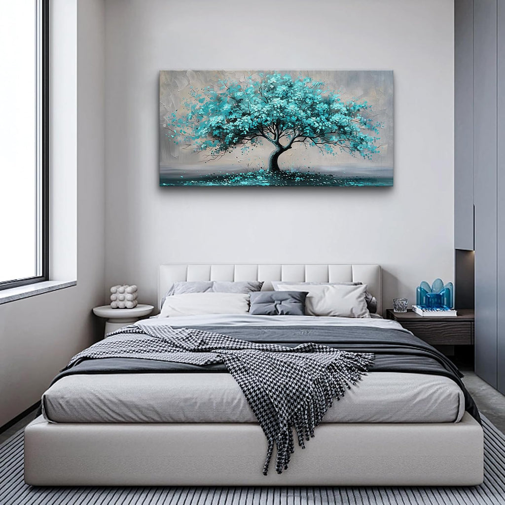 KELIYUAN Framed Wall Art For Living Room Large Wall Decor For Bedroom Modern Office Decorations Paintings Blue Green Tree Wall Pictures Artwork Room Canvas Prints Home Decor Aesthetic 30'x60'