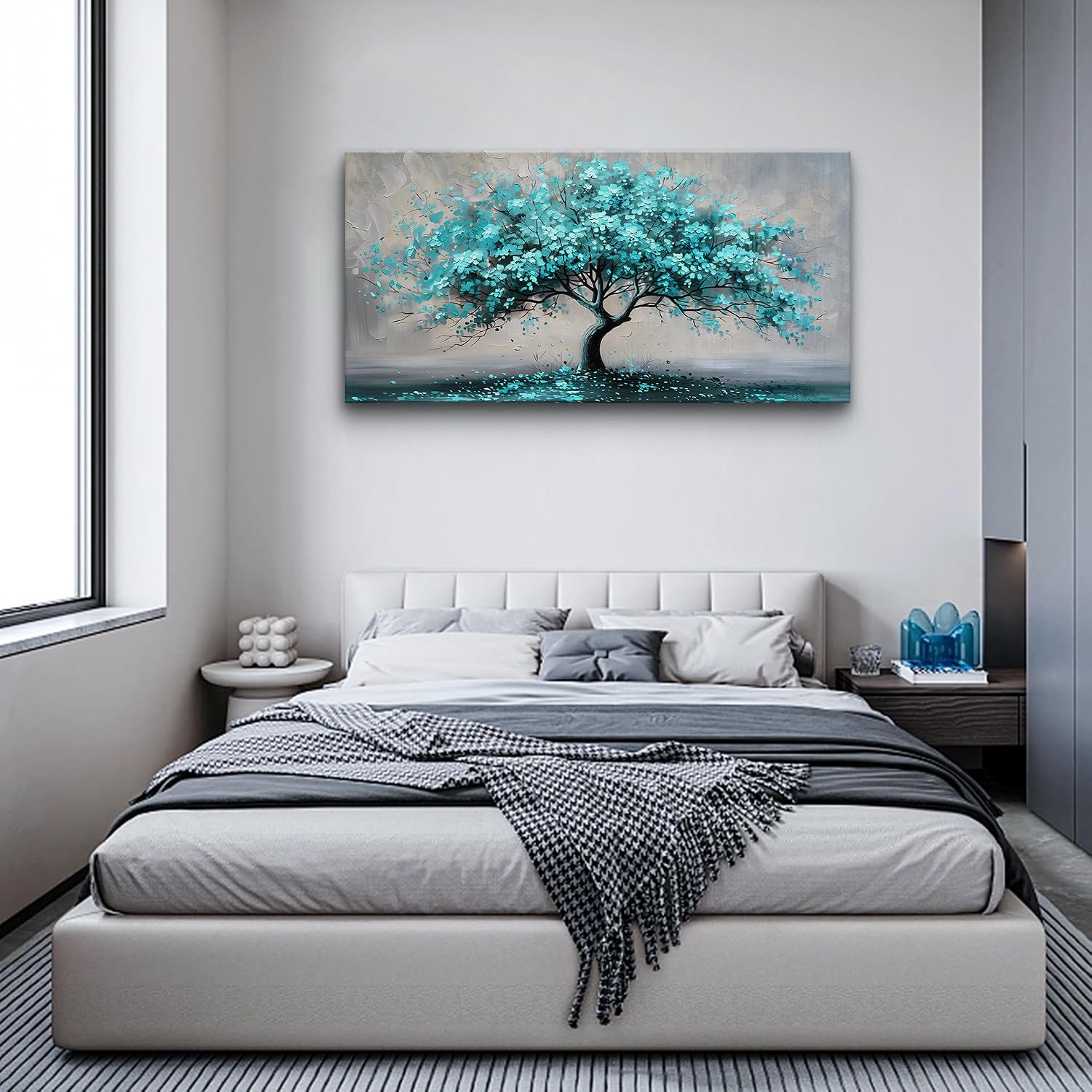 KELIYUAN Framed Wall Art For Living Room Large Wall Decor For Bedroom Modern Office Decorations Paintings Blue Green Tree Wall Pictures Artwork Room Canvas Prints Home Decor Aesthetic 30'x60'