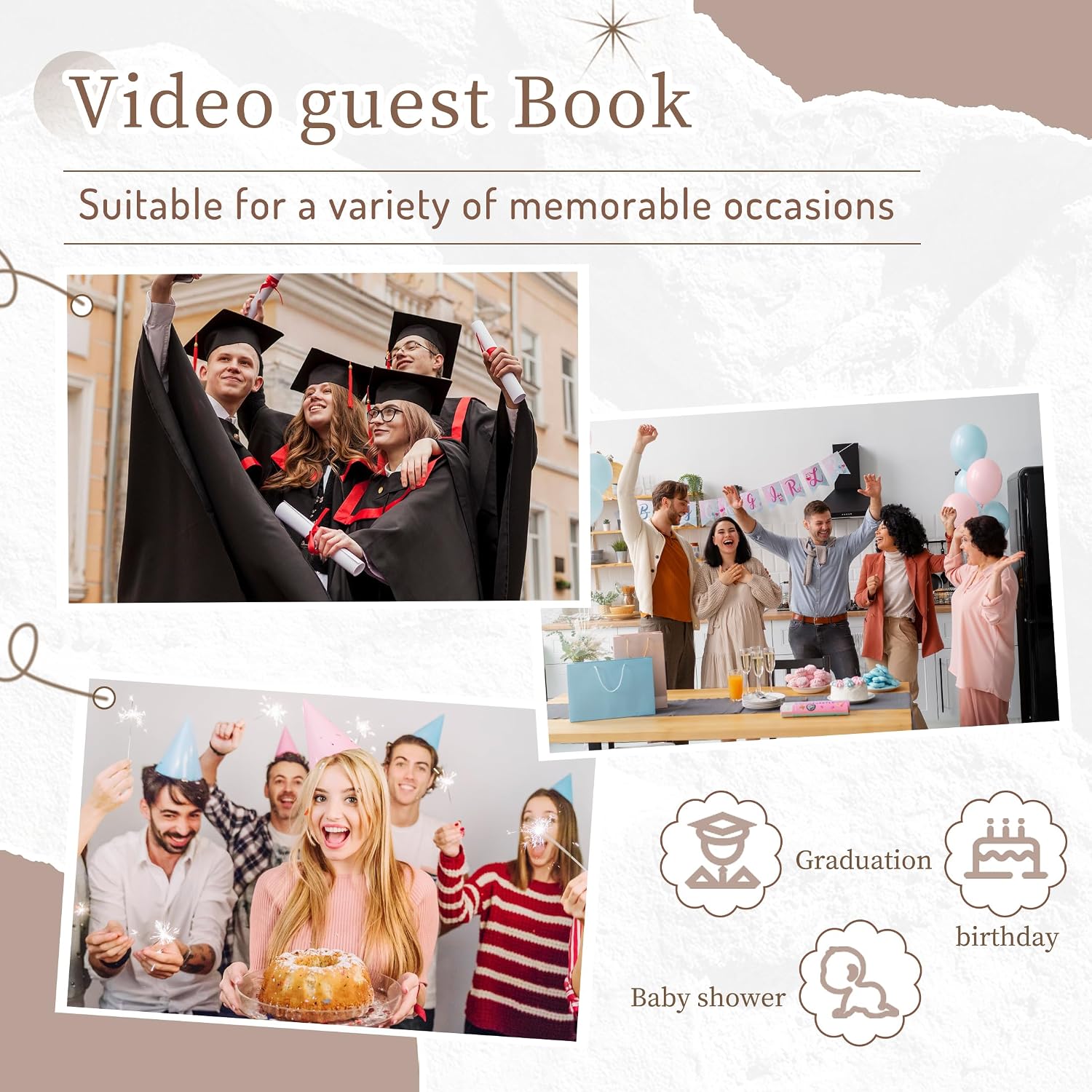 Video Guest Book, Audio Guest Book Wedding Phone, Record Preserve Your Special Occasions, for Wedding, Bridal Shower, Baby Shower, Birthday, Graduations, Anniversary (Wall Hanging, White)