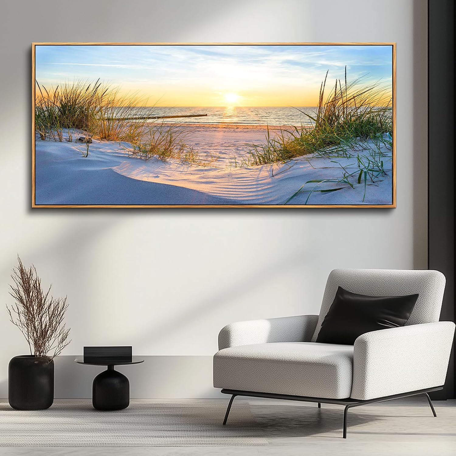 MHARTK66 Large Wall Art For Living Room Wall Decor For Office Ocean Painting Bedroom Wall Decorations Sunrise And Sunset Pictures Artwork For Modern Wood Framed Beach Canvas Prints Poster 72l X 32w