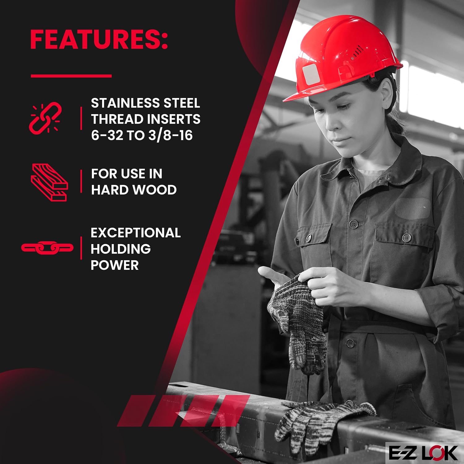 E-Z LOK Knife Threaded Insert for Hard Wood Assortment Kit with Drill and Drive Tool, Stainless Steel Thread Inserts 6-32 to 3/8-16, 60 Pieces
