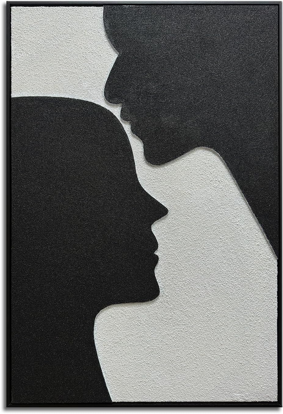 zoinart Creative Black and White Textured Wall Art, Handmade Abstract Romantic Plaster Paintings on Canvas, Relief Art 24x36 inch