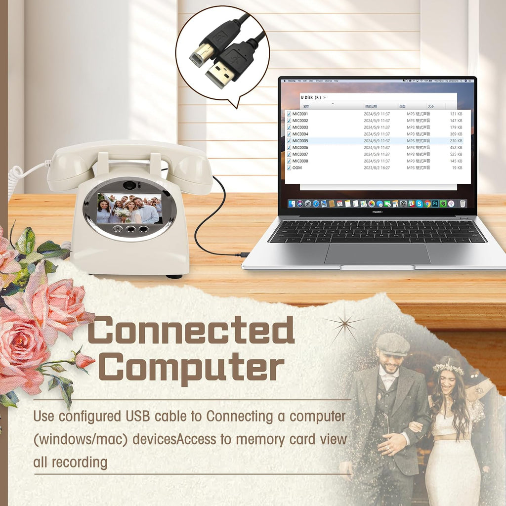 Video Audio Guest Book Wedding Phone,1080P HD Leave a Video Message Phone, Customized Video Messages, Ideal for a Variety of Memorable Party Occasions (White)
