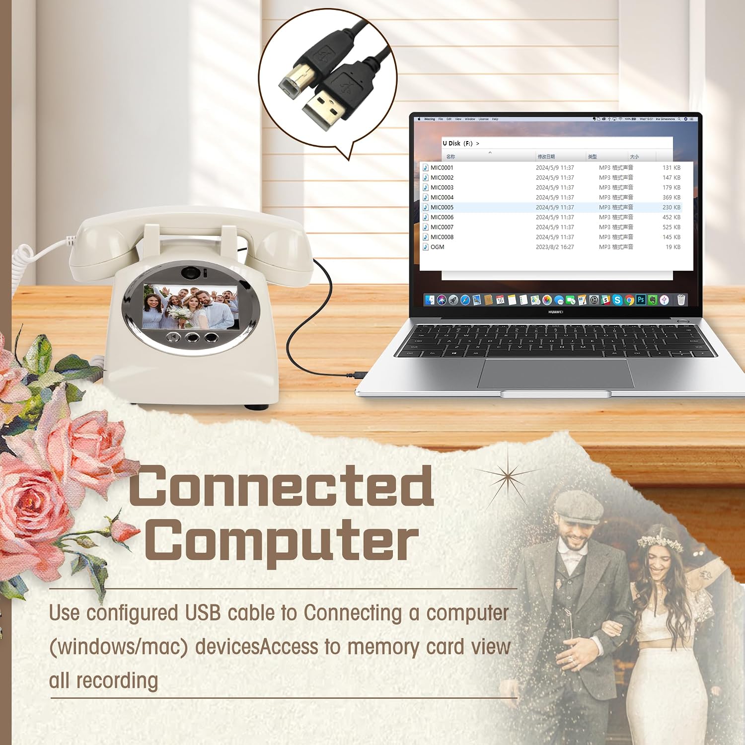 Video Audio Guest Book Wedding Phone,1080P HD Leave a Video Message Phone, Customized Video Messages, Ideal for a Variety of Memorable Party Occasions (White)