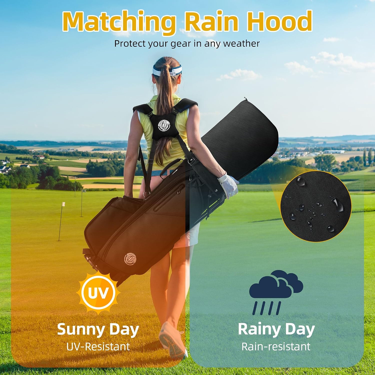 Golf Stand Bag 14 Way, Lightweight Golf Bags for Men Women with Stand, Padded Ergonomic Double Strap, Full Length Dividers, Multiple Pockets, Rain Hood