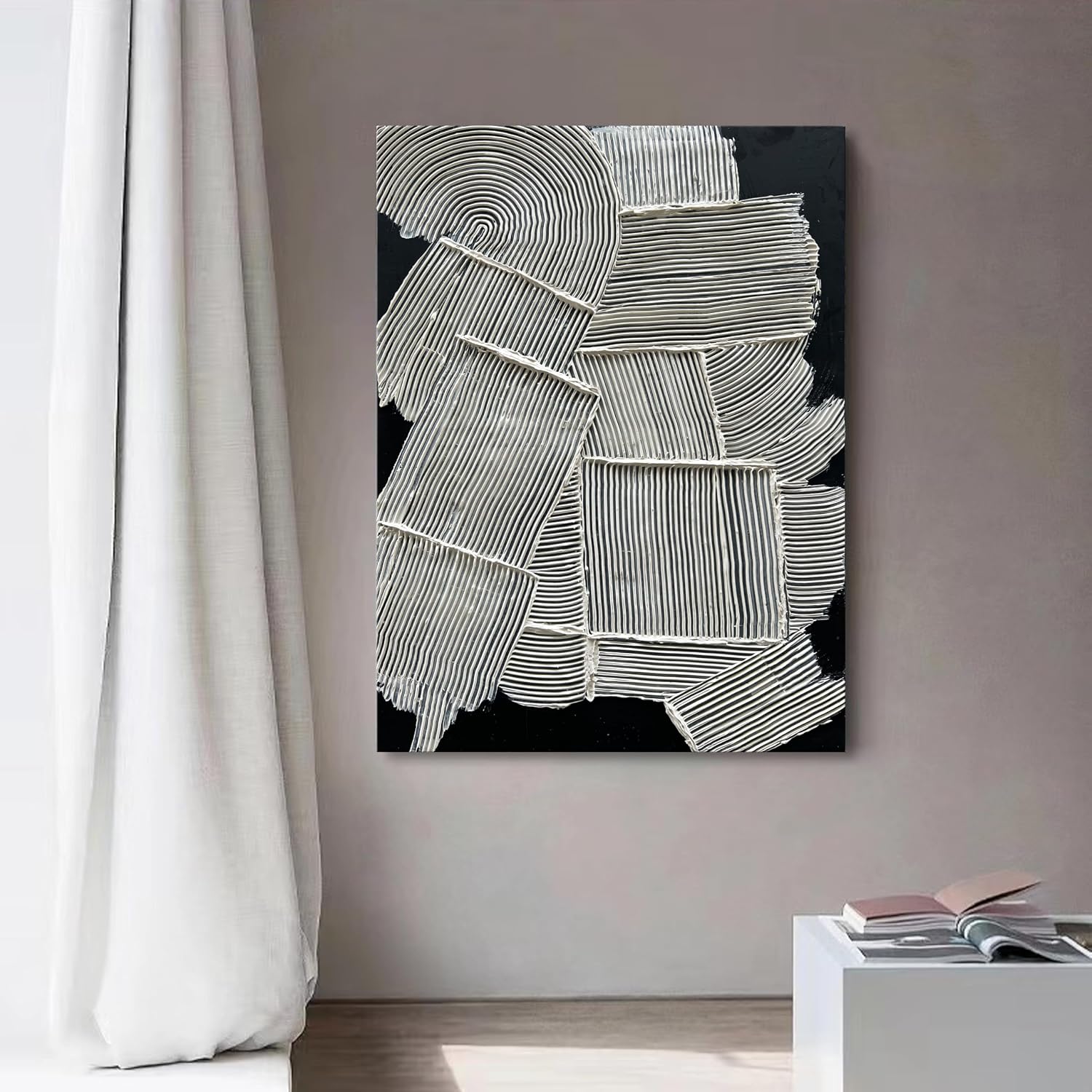 NANKAI Art White Texture Abstract Art Oil Painting Office Corridor Living Room Wall Decorative Art 40x28 Inches