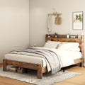 Bellemave Rustic Vintage King Size Bed Frame with Storage Headboard and Charging Station,Wooden Platform Bed Frame King Size with LED Lights and Wood Slats,Easy Assembly,Dark Brown