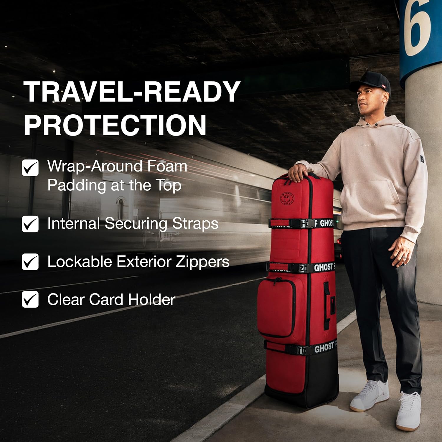 Ghost Golf AWOL Golf Travel Bag for Airlines with Wheels - Soft Padded Golf Club Travel Cover Fits All Stand & Cart Bags - Lockable Zippers, Water Resistant & Long-Lasting Heavy Duty Material