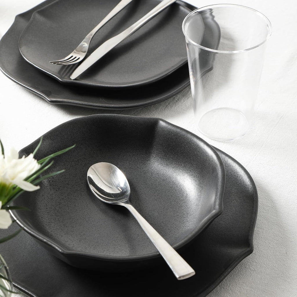Stone Lain Baskerville 32-Piece Dinnerware Set Stoneware, Borosilicate Glass, Black