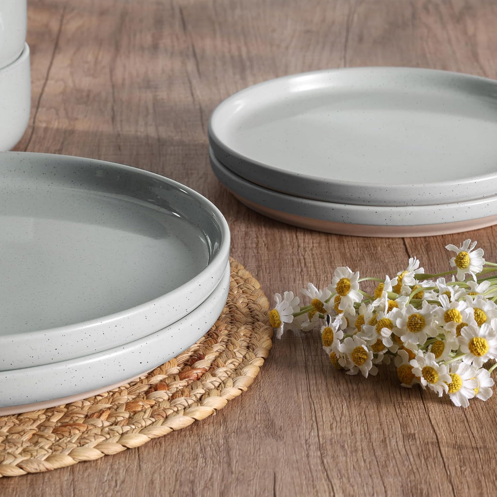 HaWare 24-Piece Plates and Bowls Set for 6, Stoneware Dinnerware Sets with Pasta Bowl, Dishes Set for Home Restaurant, Speckled Misty Grey