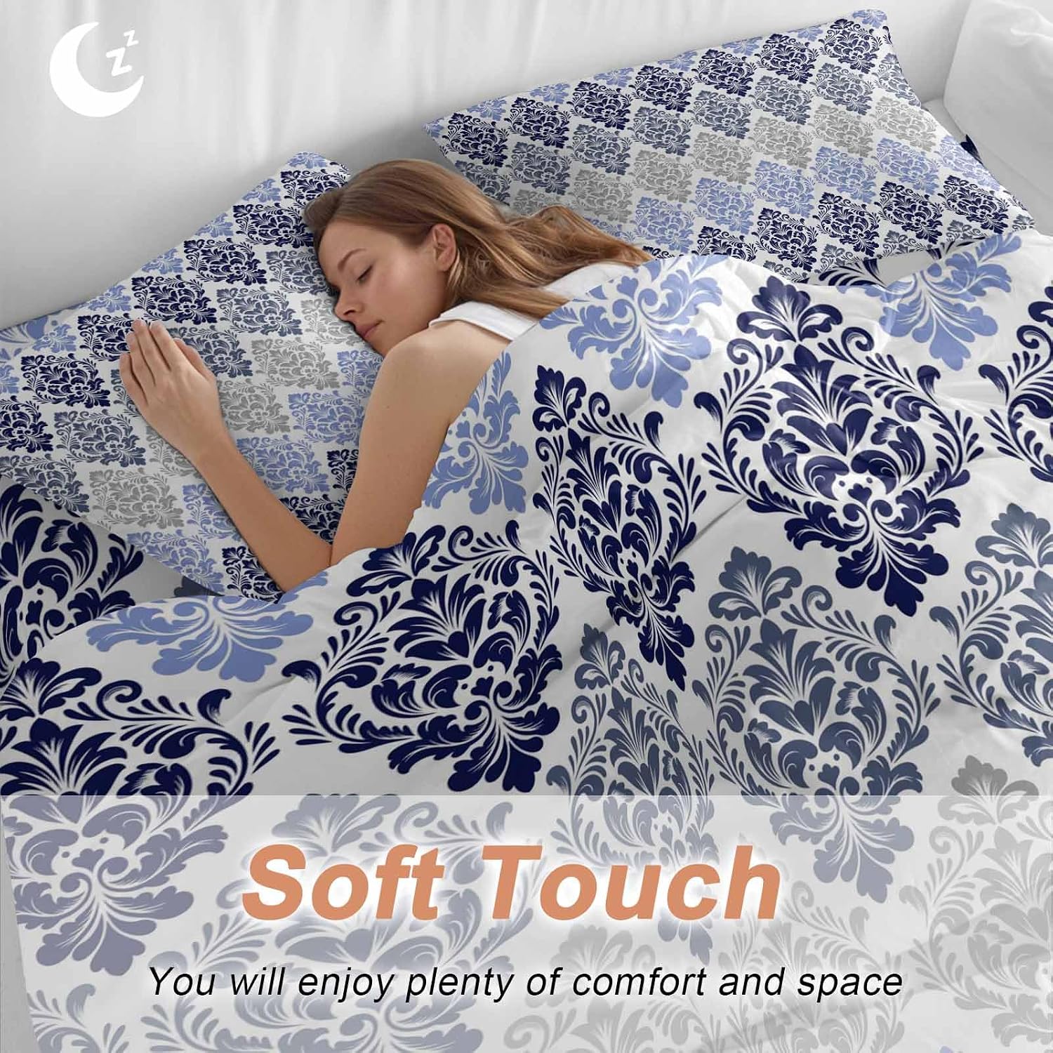 Prime Leader Vintage Floral Duvet Cover Set Queen Size 4 Pieces Blue Gray Flower Pattern Country Gradient Bedding Set with Zipper Closure, 1 Comforter Cover 90x92 Inches 1 Flat Sheet & 2 Pillow Cases
