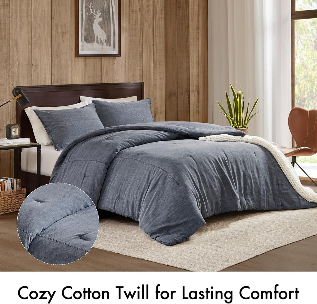 Woolrich Twin Comforter Set Cotton Stone Washed, Oversized Comforters Twin Size Bed, All Season Down Alternative Overfilled Twin Size Comforter, McKenzie, Twin/Twin XL Blue 2 Piece