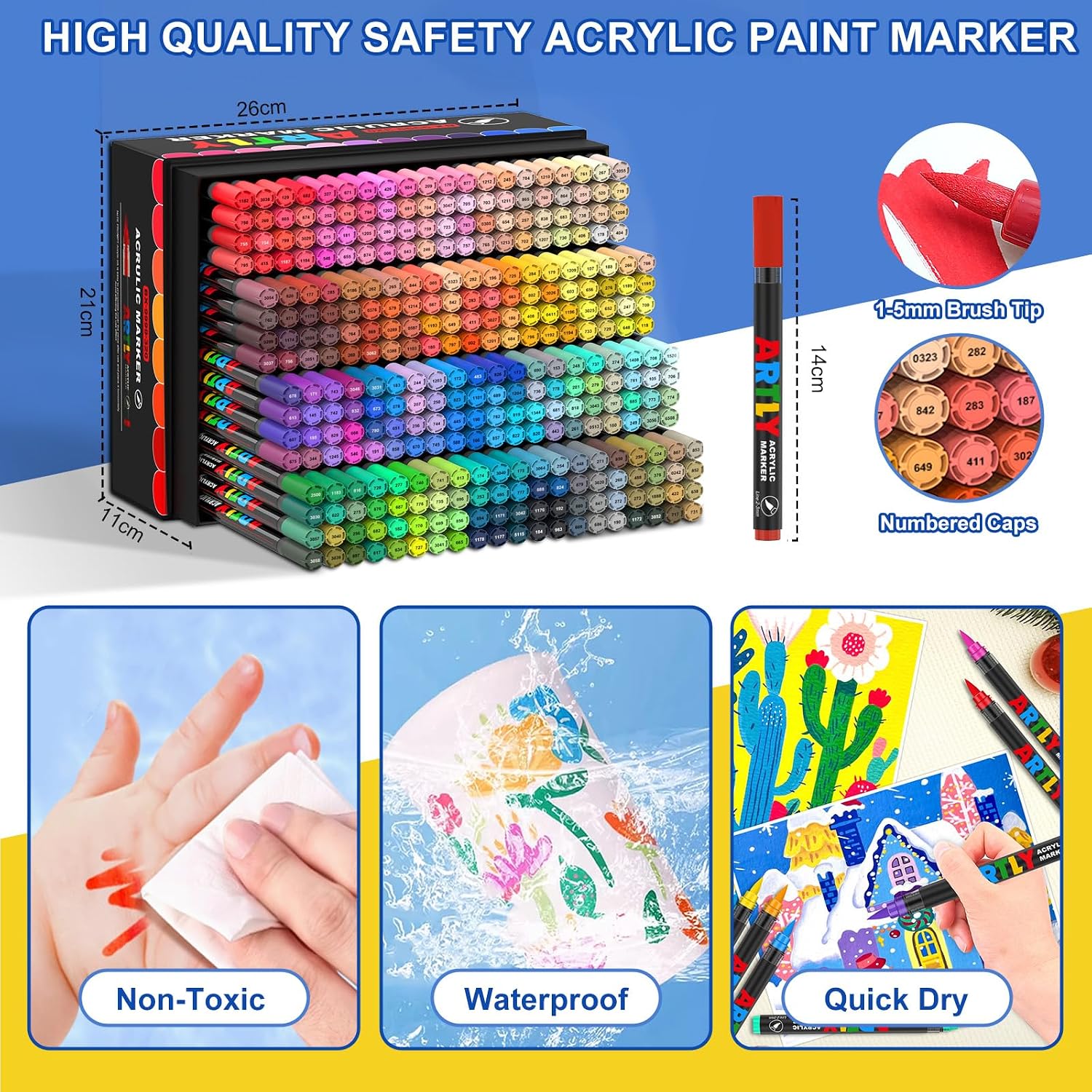 Amamao 320 Colors Acrylic Paint Markers, Soft Brush Tip Pens and Markers, Acrylic Paint Pens for Wood, Stone, Canvas, Glass, Fabric, Egg, Rock Painting and DIY Crafts Art Supplies