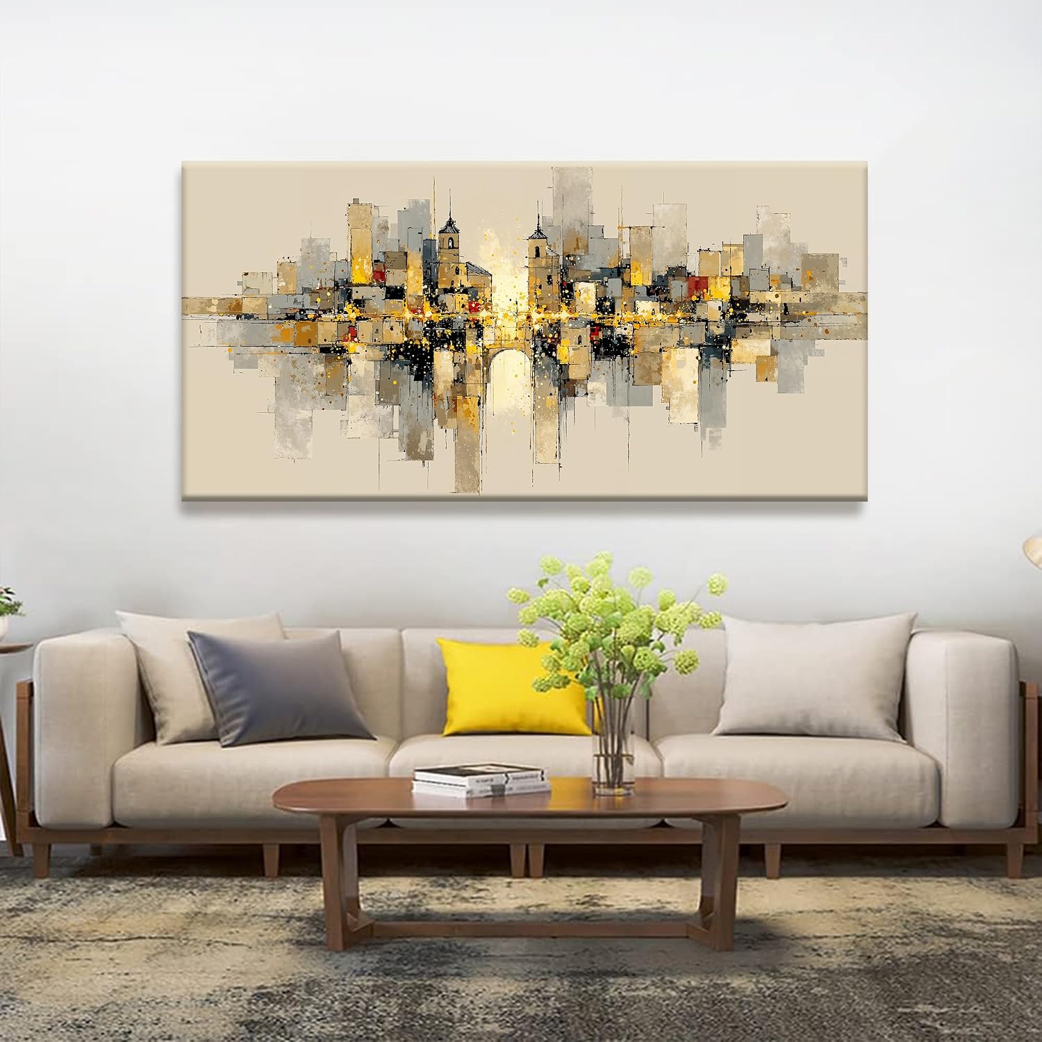 QSQ Large Abstract Wall Art For Living Room Painting Black And Gold Wall Art Prints Minimalist Abstract Art Modern Canvas Art Wall Decor Picture For Bedroom Office Home Aesthetic Decoration 29' × 58'