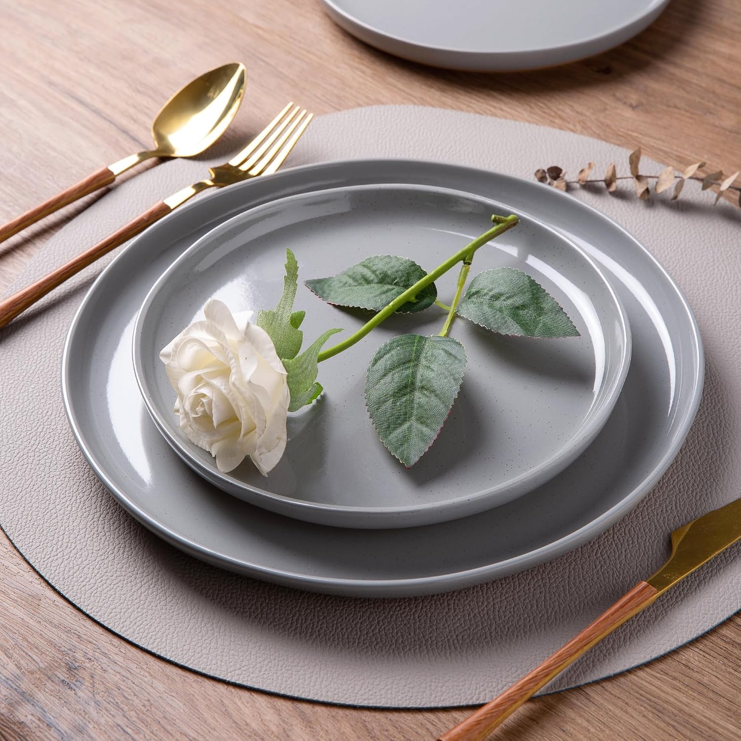 AmorArc Ceramic Dinnerware Sets for 8, 24 Pieces Handpainted Plates and Bowls Set with Rustic Terracotta Underside, Scratch Resistant Stoneware Dishes Set, Dishwasher & Microwave Safe