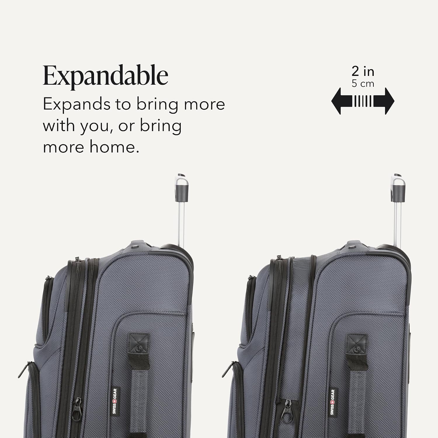 SWISSGEAR Sion Softside Expandable Spinner Luggage Durable Lightweight Travel Suitcase, Dark Grey, Carry-On