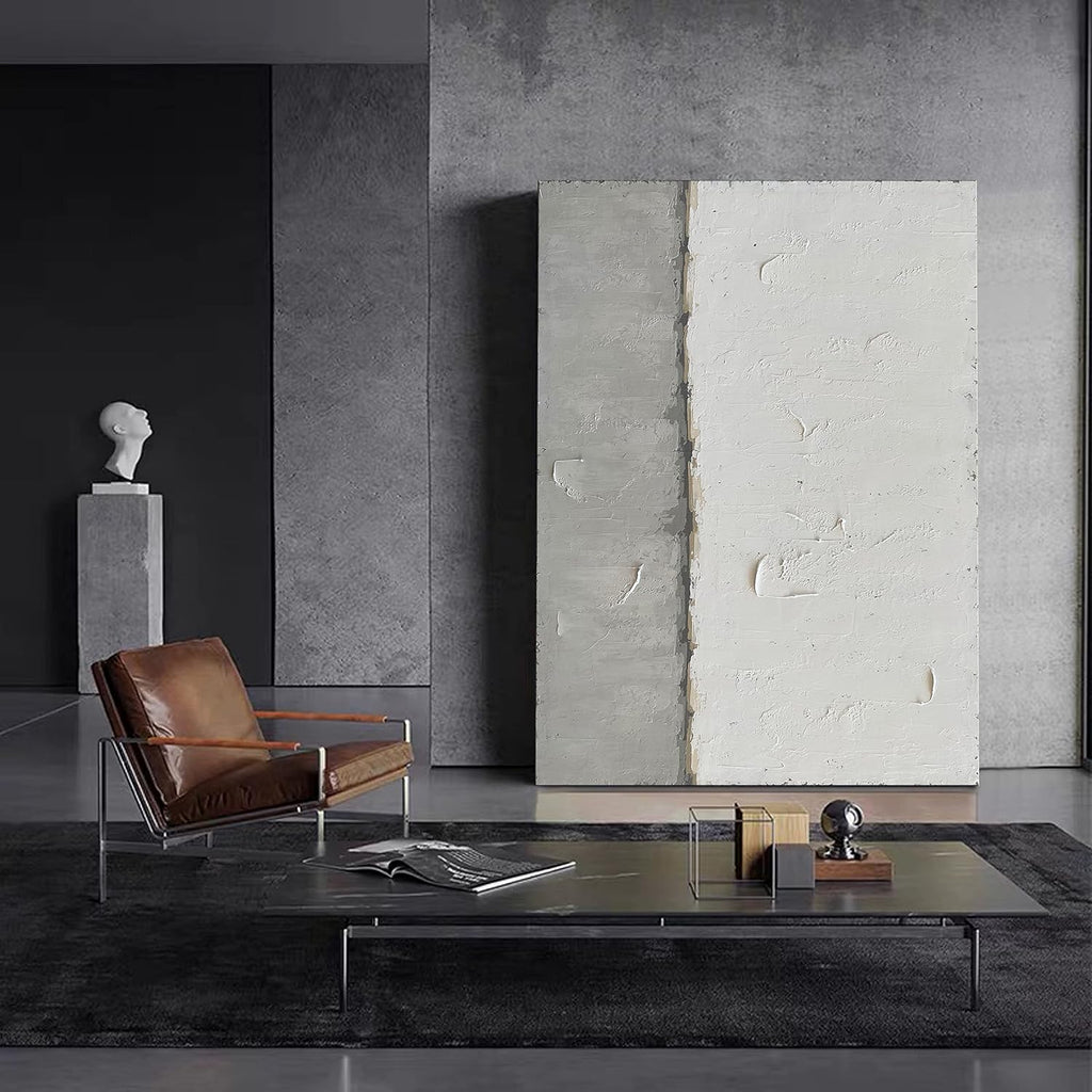 NANKAI Grey and White Minimalist Large Contemporary Art - 36x48 inch Wall Decoration For Home and Office