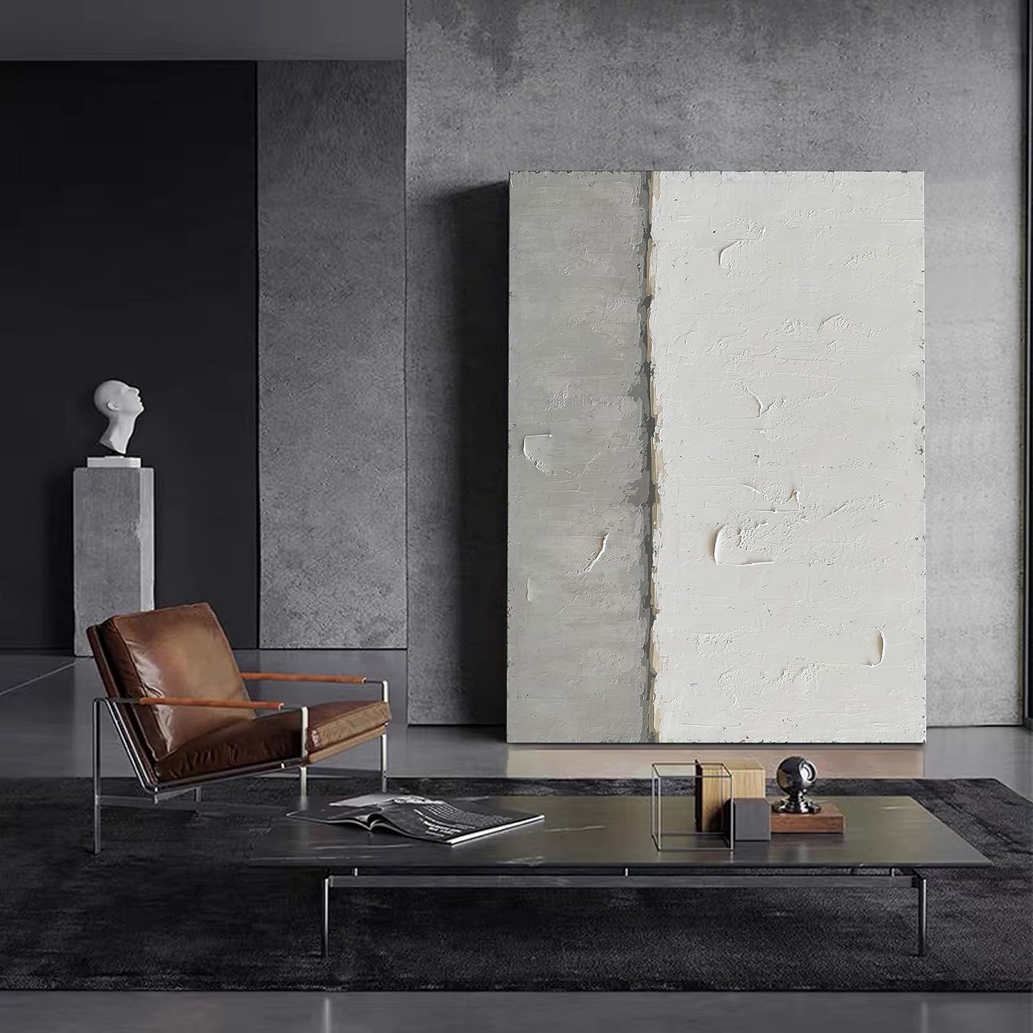 NANKAI Grey and White Minimalist Large Contemporary Art - 36x48 inch Wall Decoration For Home and Office