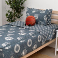 Beddy's Sports Theme Durable Zipper Bedding for Kids - Bed in a Bag - Blue Sheets with Baseball, Football, Basketball, Soccer Comforter - Includes Pillowcase & Sham - Easy to Make & Wash - Twin