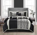 Stratford Park Elegant Black and Silver Comforter Set Queen Size, 7 Pieces Bedding & Collection, Jacquard All Season Comforter & Pillows, Ultra-Soft Microfiber