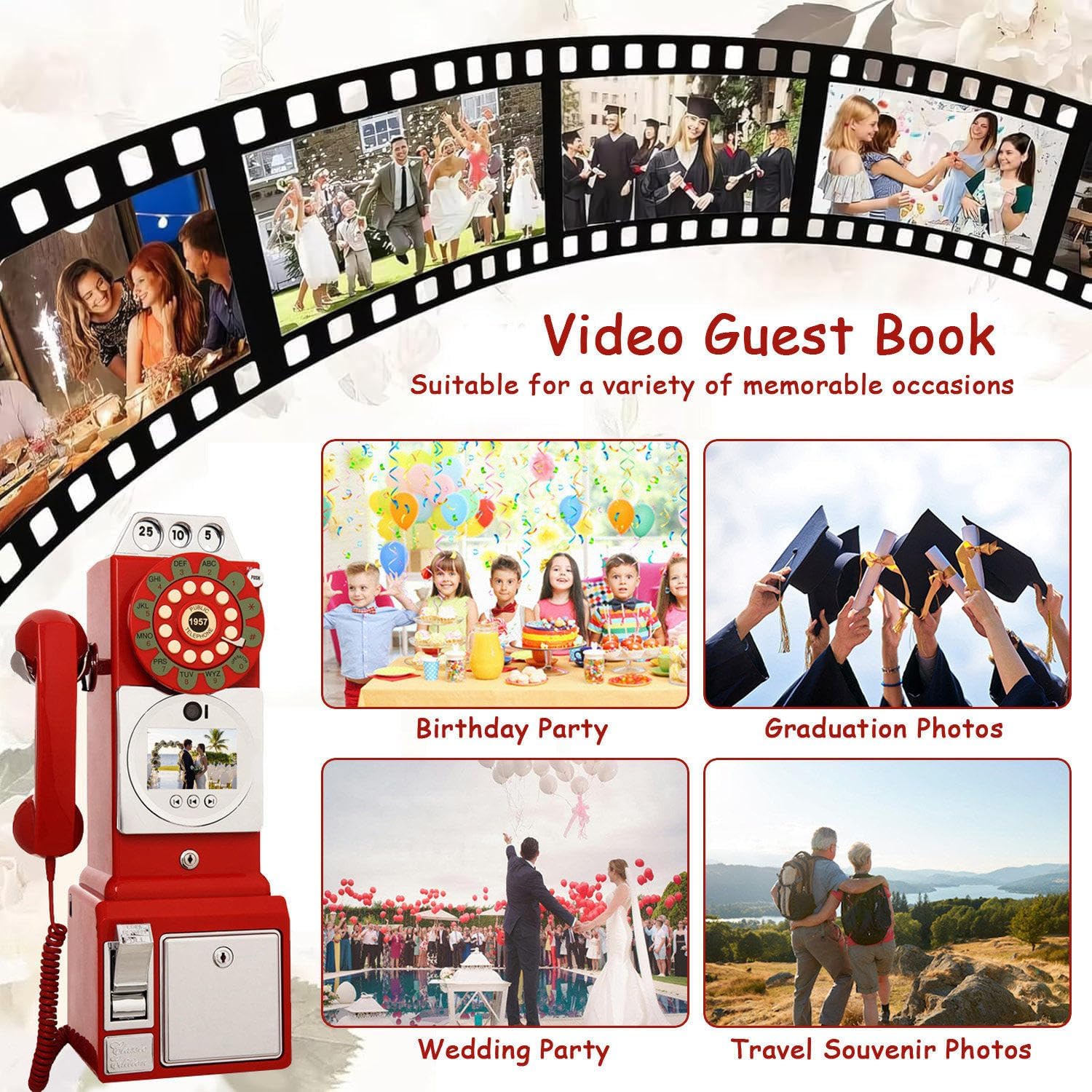 Video Audio Guest Book Wedding Phone, 1080P HD Video Phone Guestbook, Preserve Your Special Occasions, for Wedding Bridal Shower, Birthday, Graduations Black-32GB