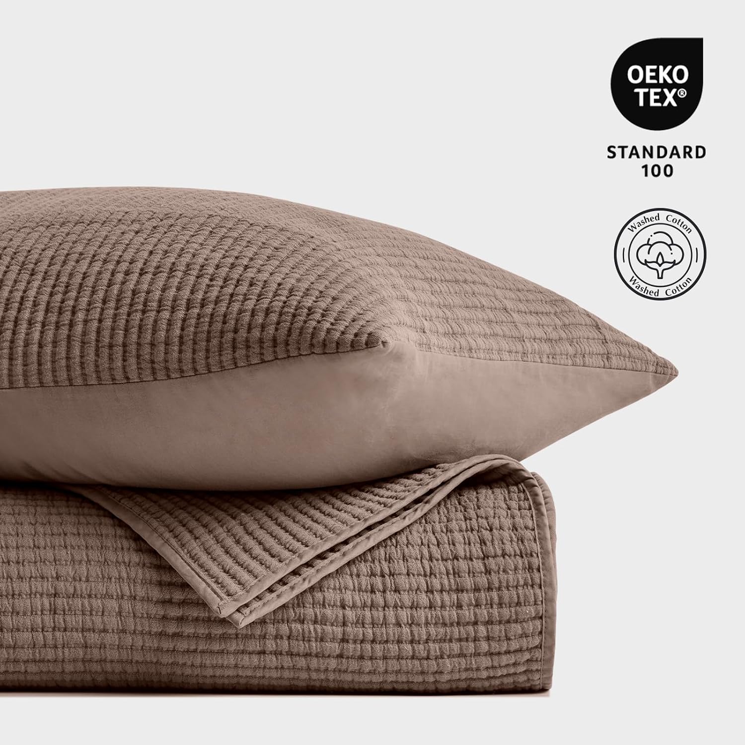 EVERGRACEHOME Cotton Coverlet Set King Size 3 Pieces, Lightweight Soft Ribbed Matelassé Bedspread Quilt Set, Cozy Oversized Quilted Bedding Set with 2 Pillow Shams for All Seasons, Mocha Brown