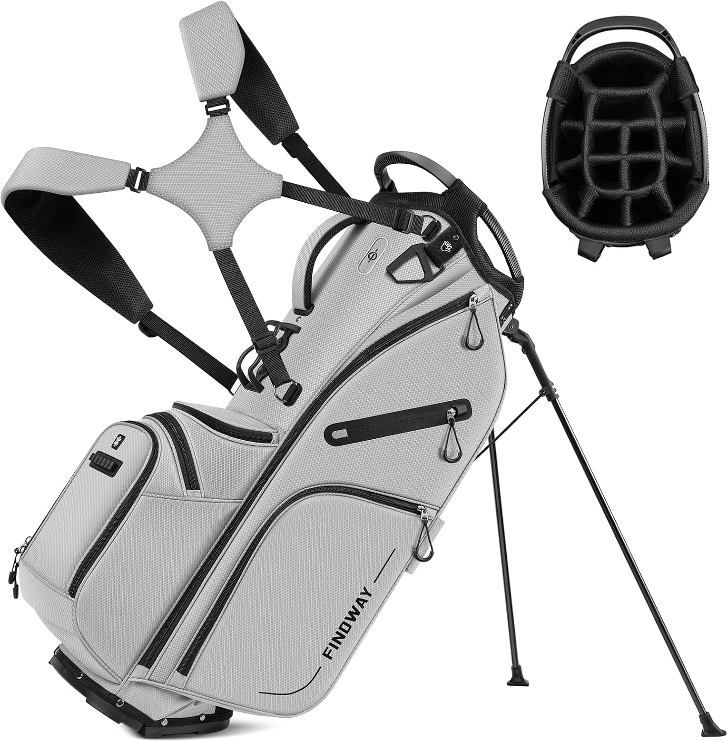 Findway 14 Way Golf Stand Bag, Lightweight Golf Bag with Stand for Men Women, Golf Club Carry Bag with Dual Strap, Rain Cover, Multiple Pockets, Golf Ball Holder