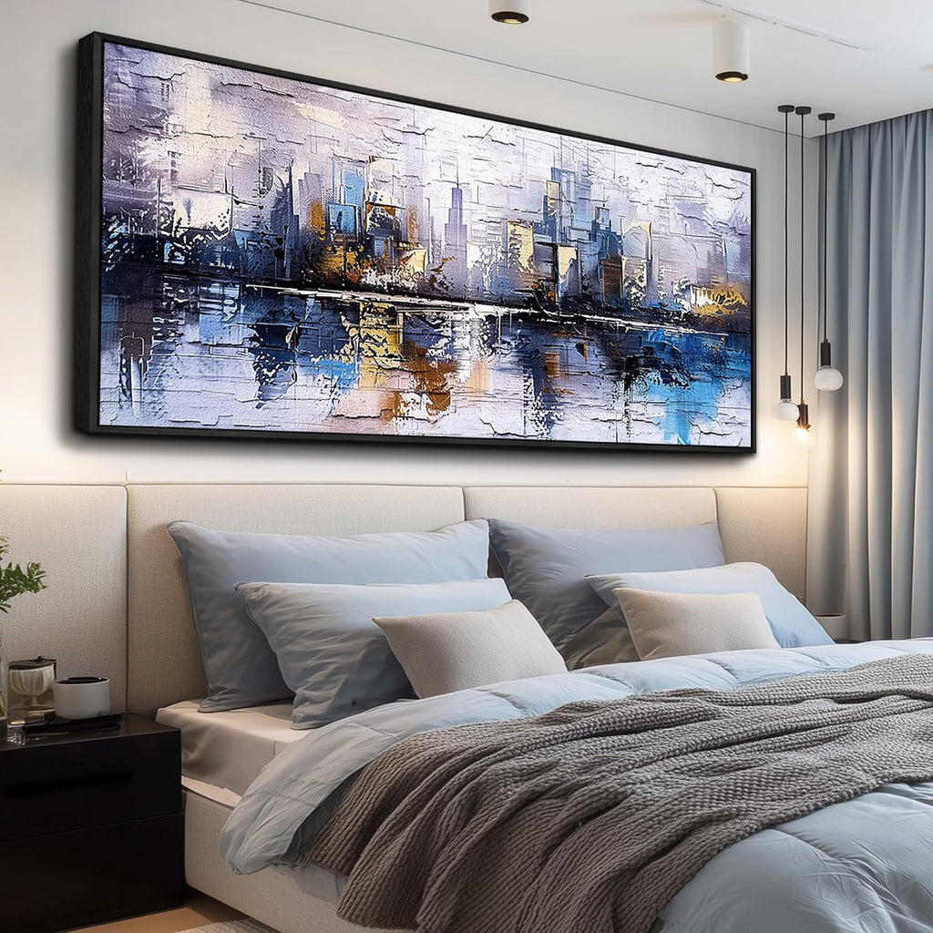 KELIYUAN Abstraction City Landscape Paintings Room Dining Room Canvas Wall Art For Living Room Bedroom Wall Decor Modern Home Decoration Office Pictures Hallway Mural Decoration 32'X72' Black Frame