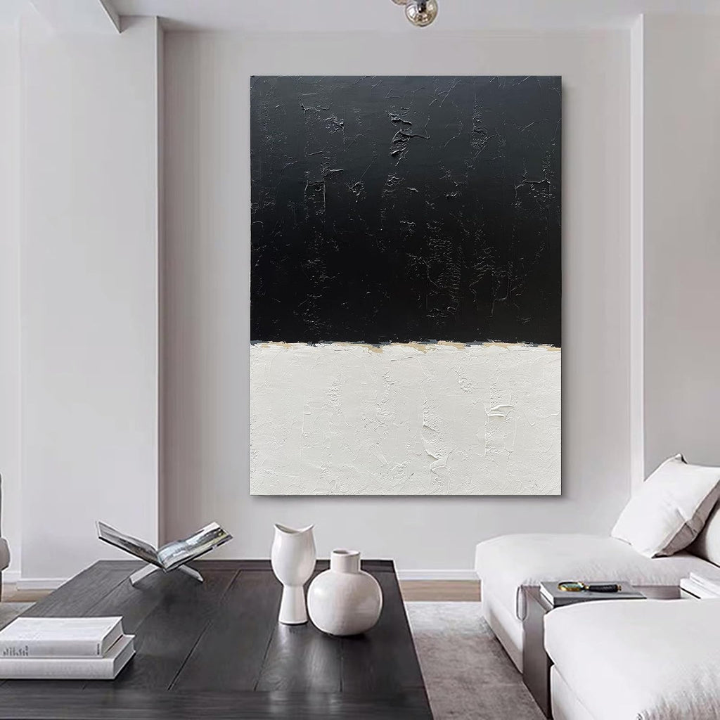 NANKAI Art Hand-painted black and white wall art, minimalist abstract painting large oil on canvas texture wall art Office Art Contemporary art 45x30 inches