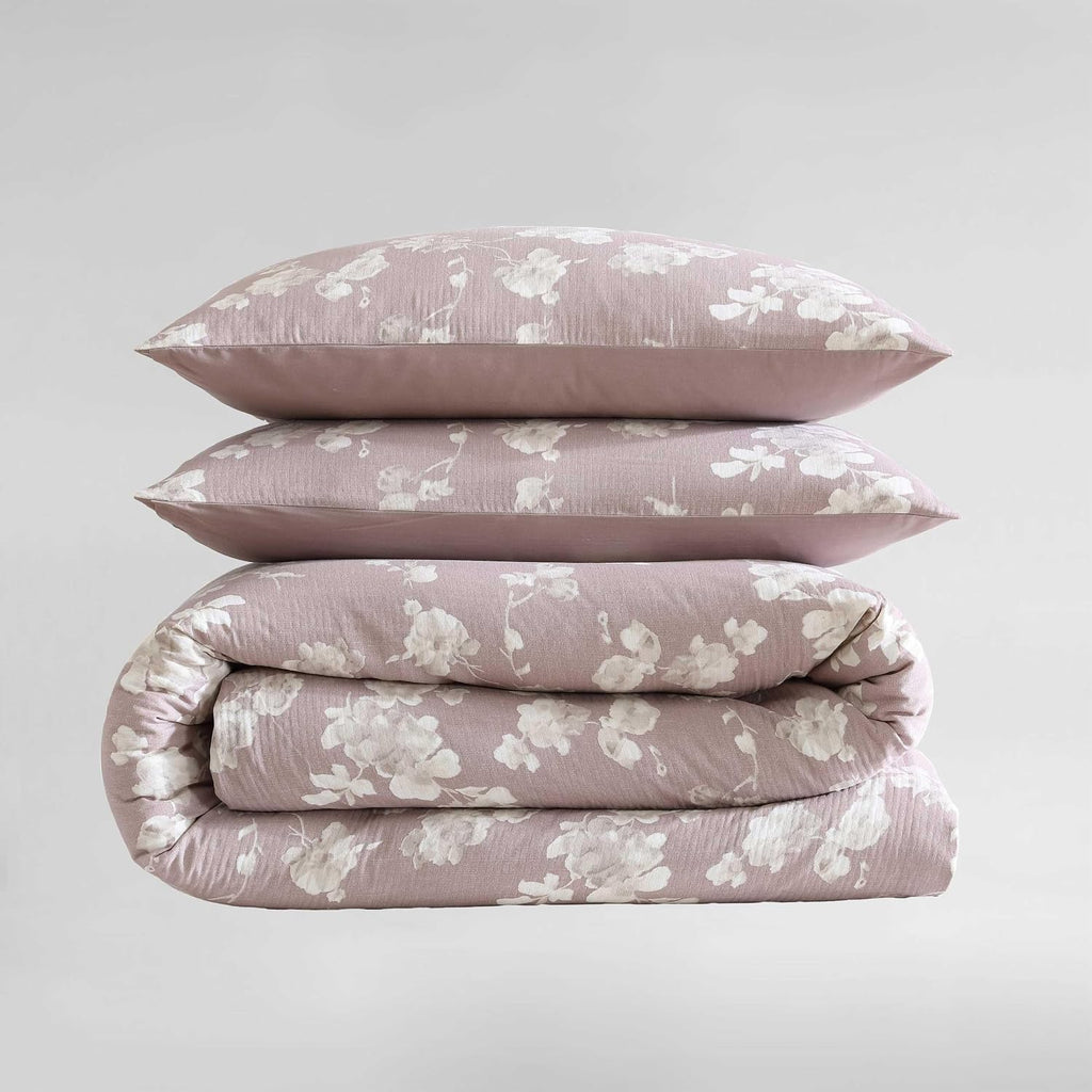 Calvin Klein - Queen Duvet Cover Set, 100% Soft Cotton Gauze Bedding, Button Closure & Inner Corner Ties, 3 Piece Bed Set with Matching Pillowcases (Eternity Floral Pink)