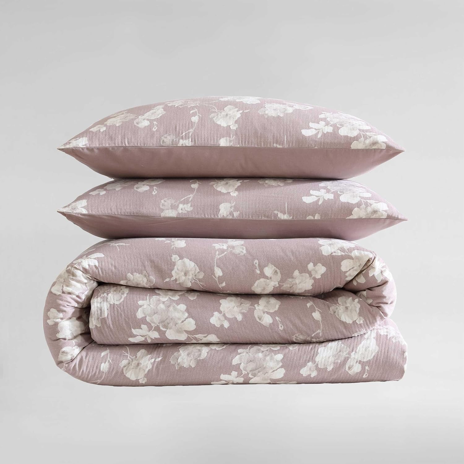 Calvin Klein - Queen Duvet Cover Set, 100% Soft Cotton Gauze Bedding, Button Closure & Inner Corner Ties, 3 Piece Bed Set with Matching Pillowcases (Eternity Floral Pink)