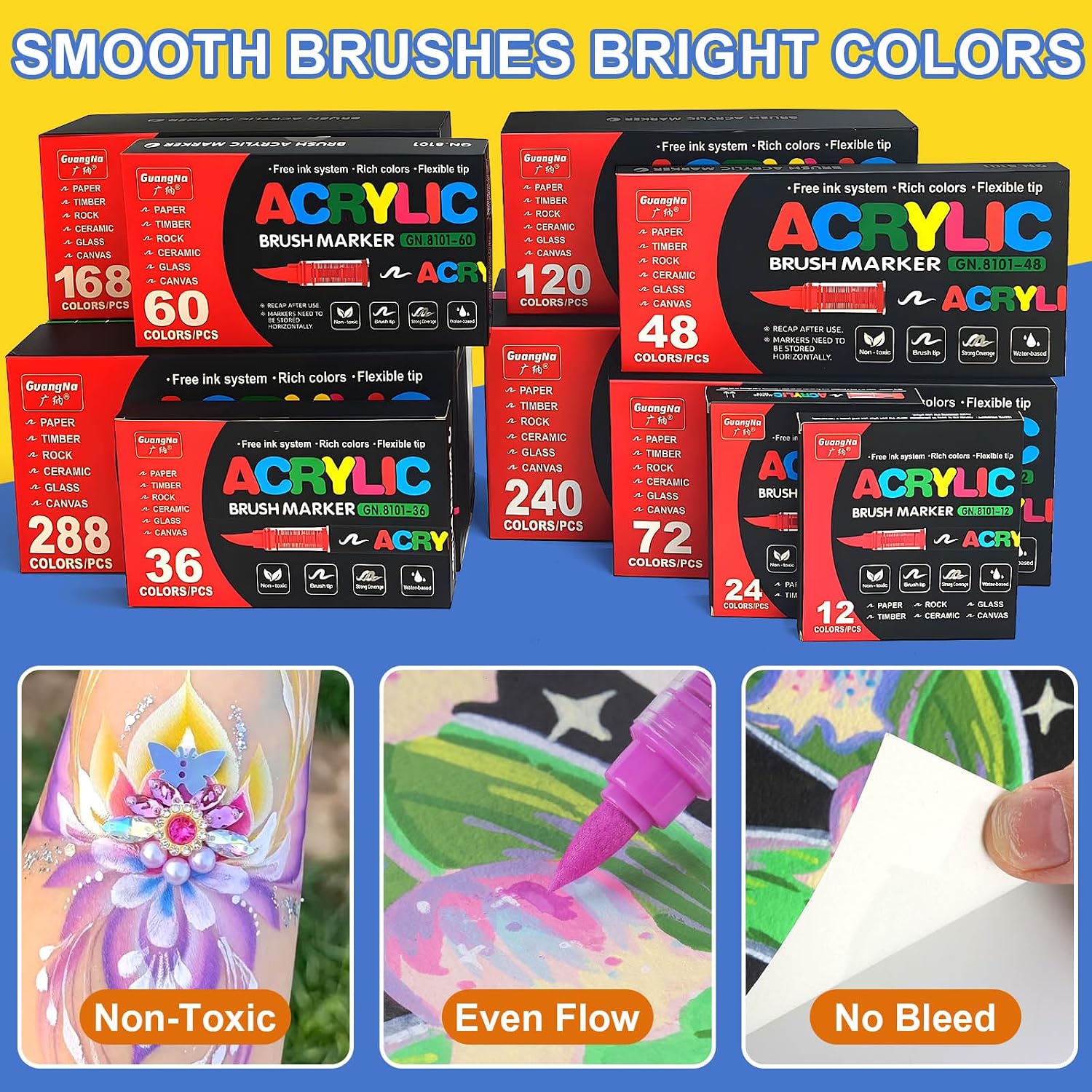 Amamao 288 Colors Acrylic Paint Markers, Soft Brush Tip Pens and Markers, Acrylic Paint Pens for Wood, Stone, Canvas, Glass, Fabric, Egg, Rock Painting and DIY Crafts Art Supplies (288 BOX)